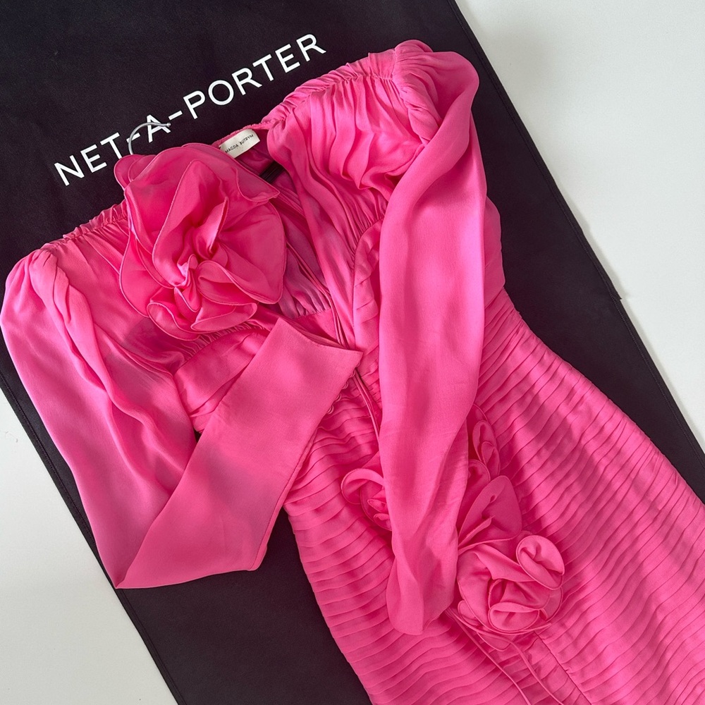 Magda Butrym Pink Silk Floral Appliqué Mini Dress Long Sleeve
